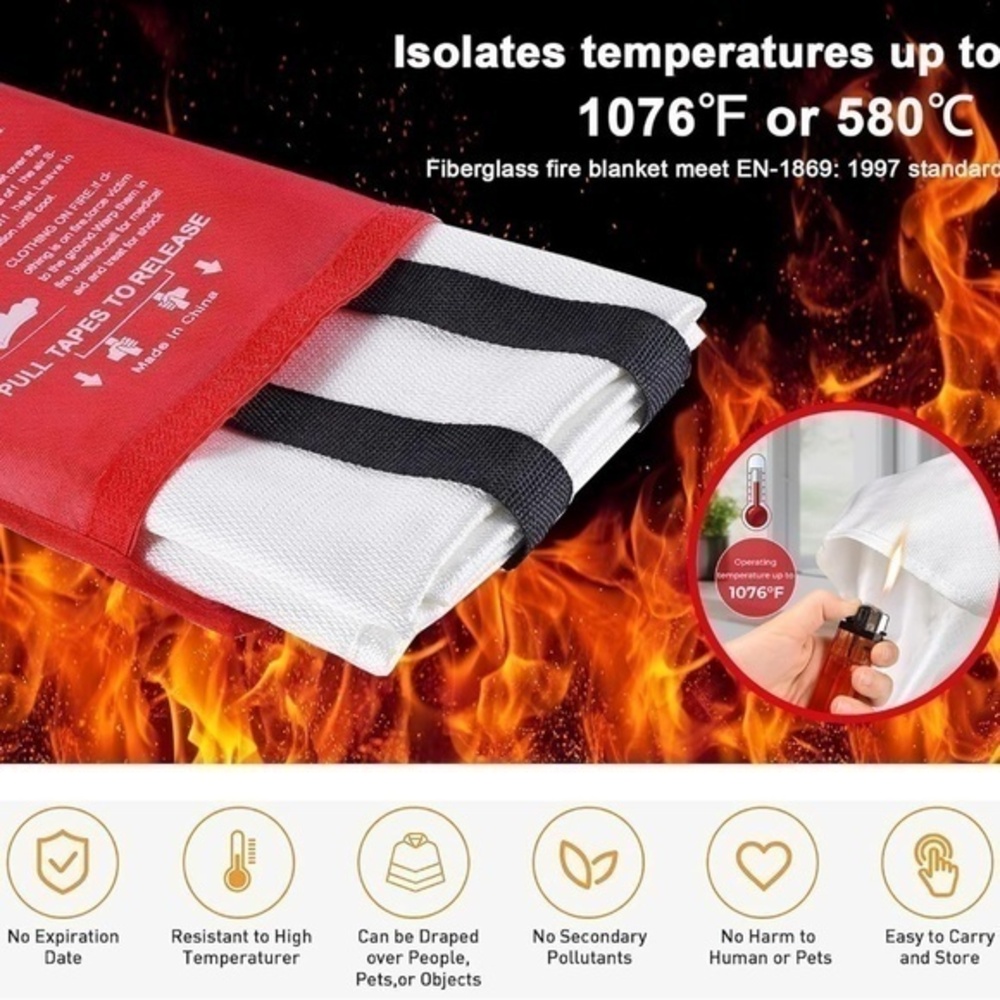 Emergency Fire Blanket - Perfect for kitchen, grill, car, etc. 3.3ft X 3.3ft
